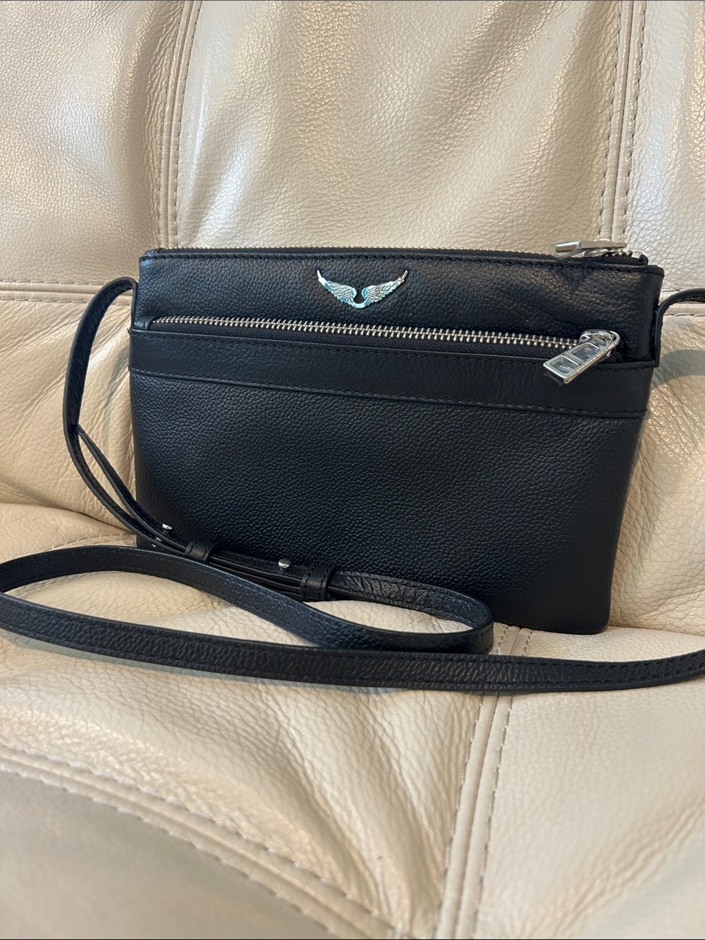 Zadig & Voltaire Black Leather Crossbody with Silver Hardware NWOT